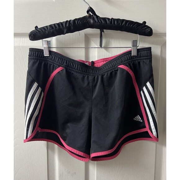 Womens Adidas Pull On Shorts Womens Medium Black Pink Stripes Jogging Running - Picture 1 of 9